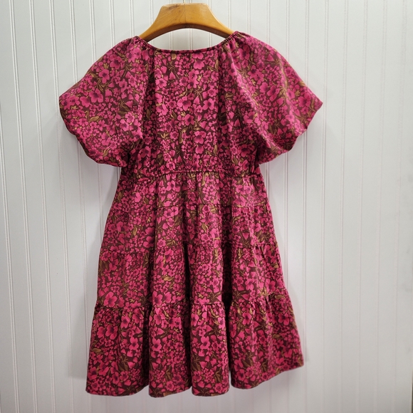 Entro floral Print V- Neck Bubble Sleeve Mini Dress Burgundy Size M - Picture 7 of 15